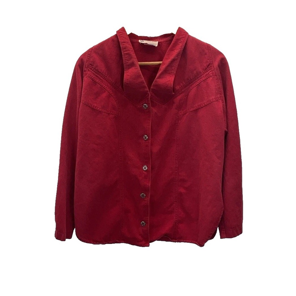 VTG BANJO Western Shirt Long Sleeve Women's Size MD Texas RED prairie‎ cottage